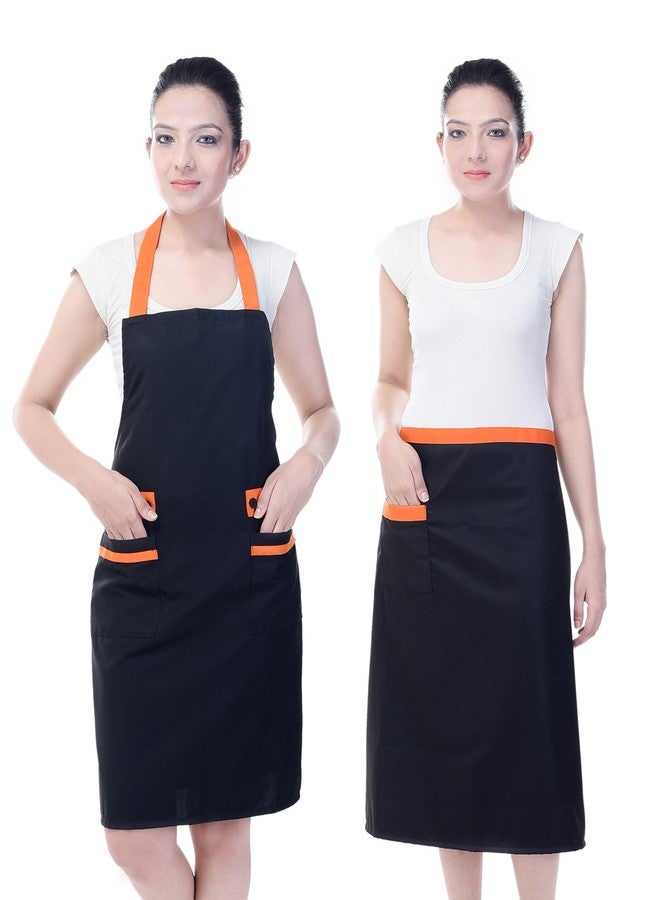 Switchon polyester one waterproof Bib Apron plus one waist apron black orange - Image 1
